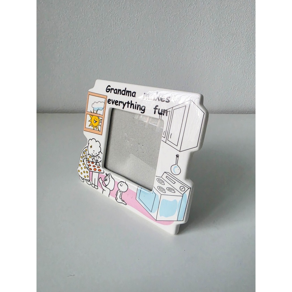 Russ Berrie Grandma Makes Everything Fun Ceramic Picture Frame White 3x3 Photo